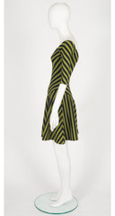 1990s Green & Black Striped Jersey Skater Mini Dress