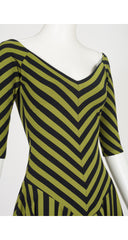 1990s Green & Black Striped Jersey Skater Mini Dress