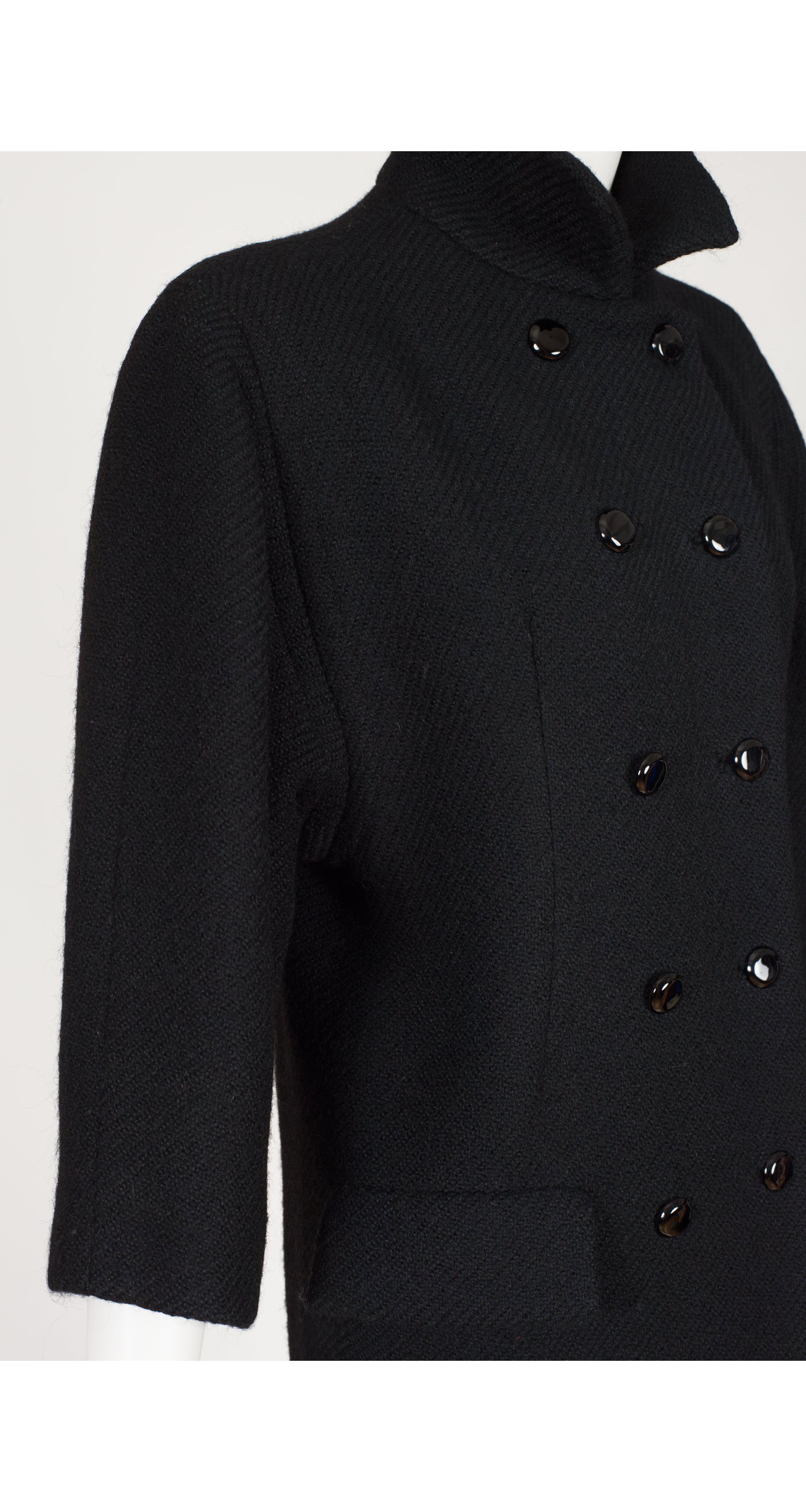 1960s Black Wool Tailored Double-Breasted Coat