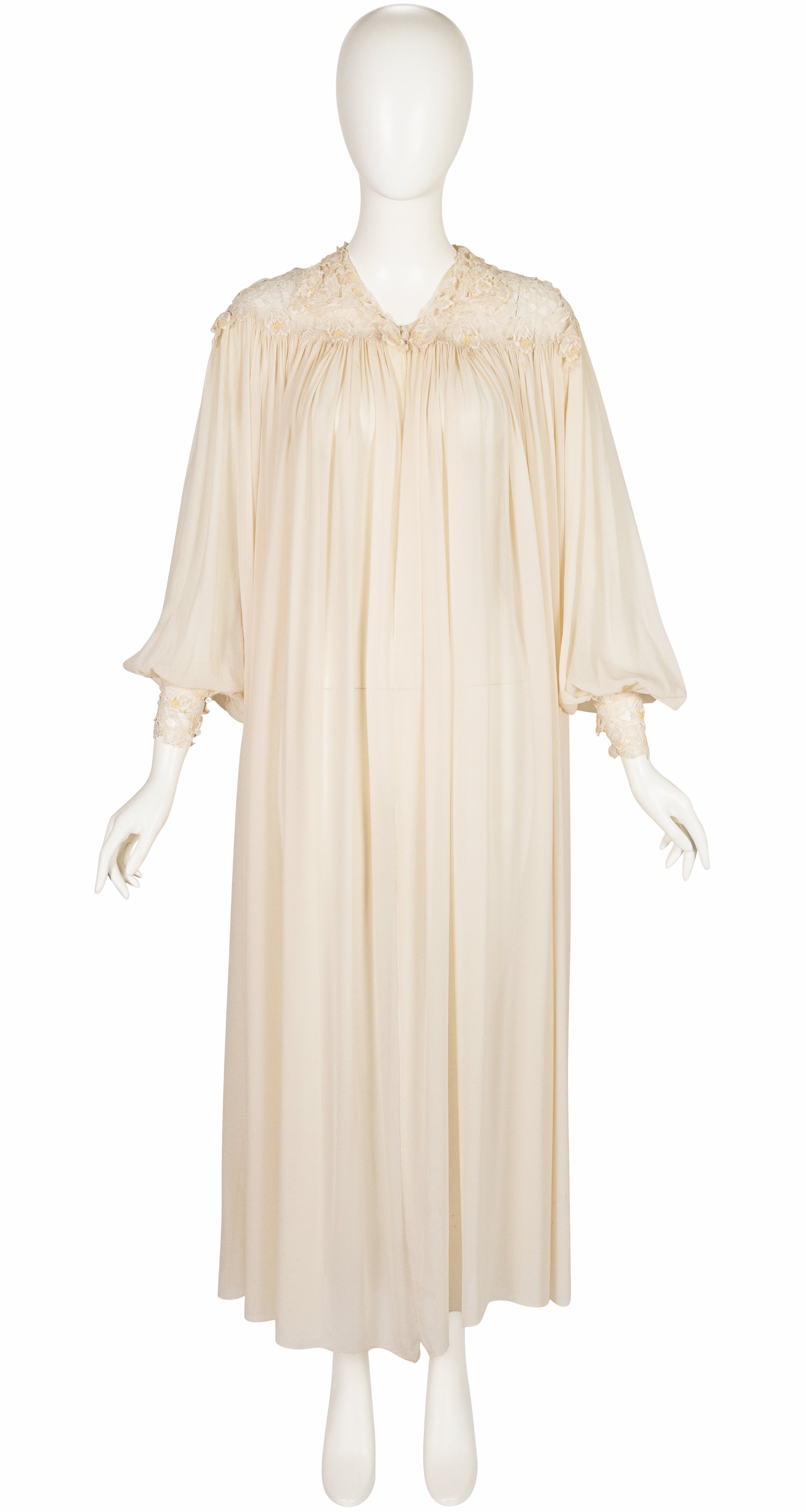 1930s 3D Floral Lace Cream Silk Chiffon Peignoir