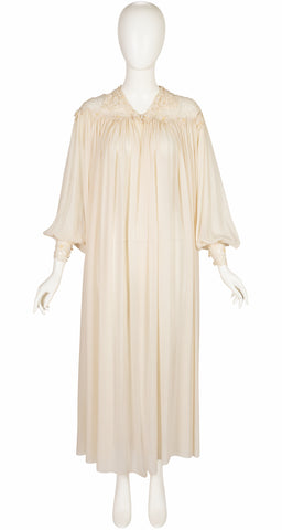 1930s 3D Floral Lace Cream Silk Chiffon Peignoir