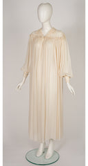 1930s 3D Floral Lace Cream Silk Chiffon Peignoir