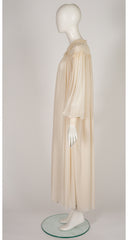 1930s 3D Floral Lace Cream Silk Chiffon Peignoir