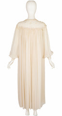 1930s 3D Floral Lace Cream Silk Chiffon Peignoir