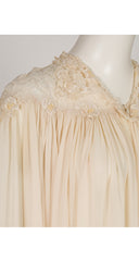 1930s 3D Floral Lace Cream Silk Chiffon Peignoir