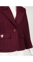 1993-94 F/W Heart-Shaped Wood Button Burgundy Wool Blazer