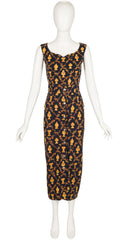 1980s Neoclassical Print Gold & Black Cotton Jersey Skirt Set