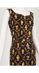 1980s Neoclassical Print Gold & Black Cotton Jersey Skirt Set