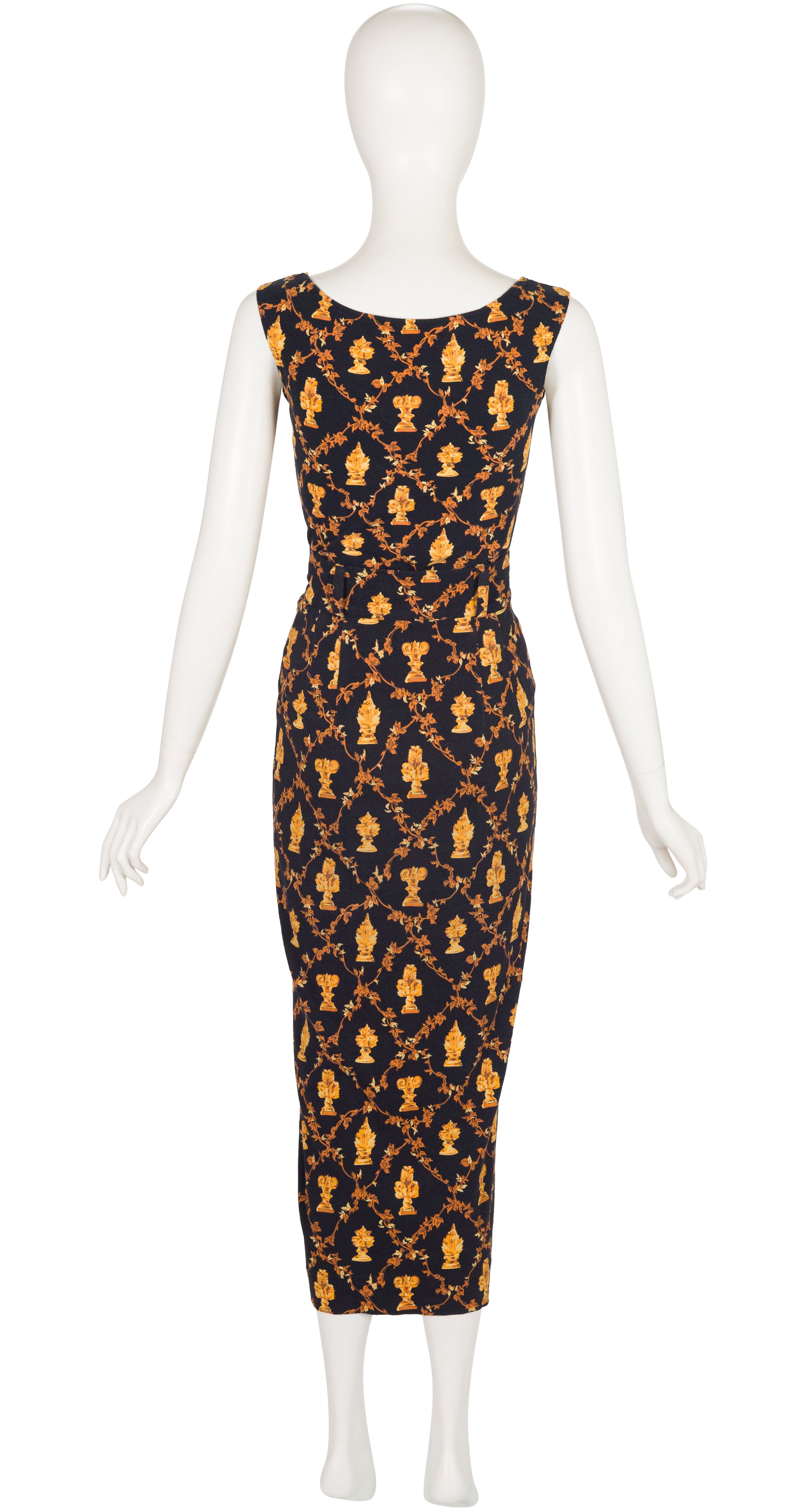 1980s Neoclassical Print Gold & Black Cotton Jersey Skirt Set