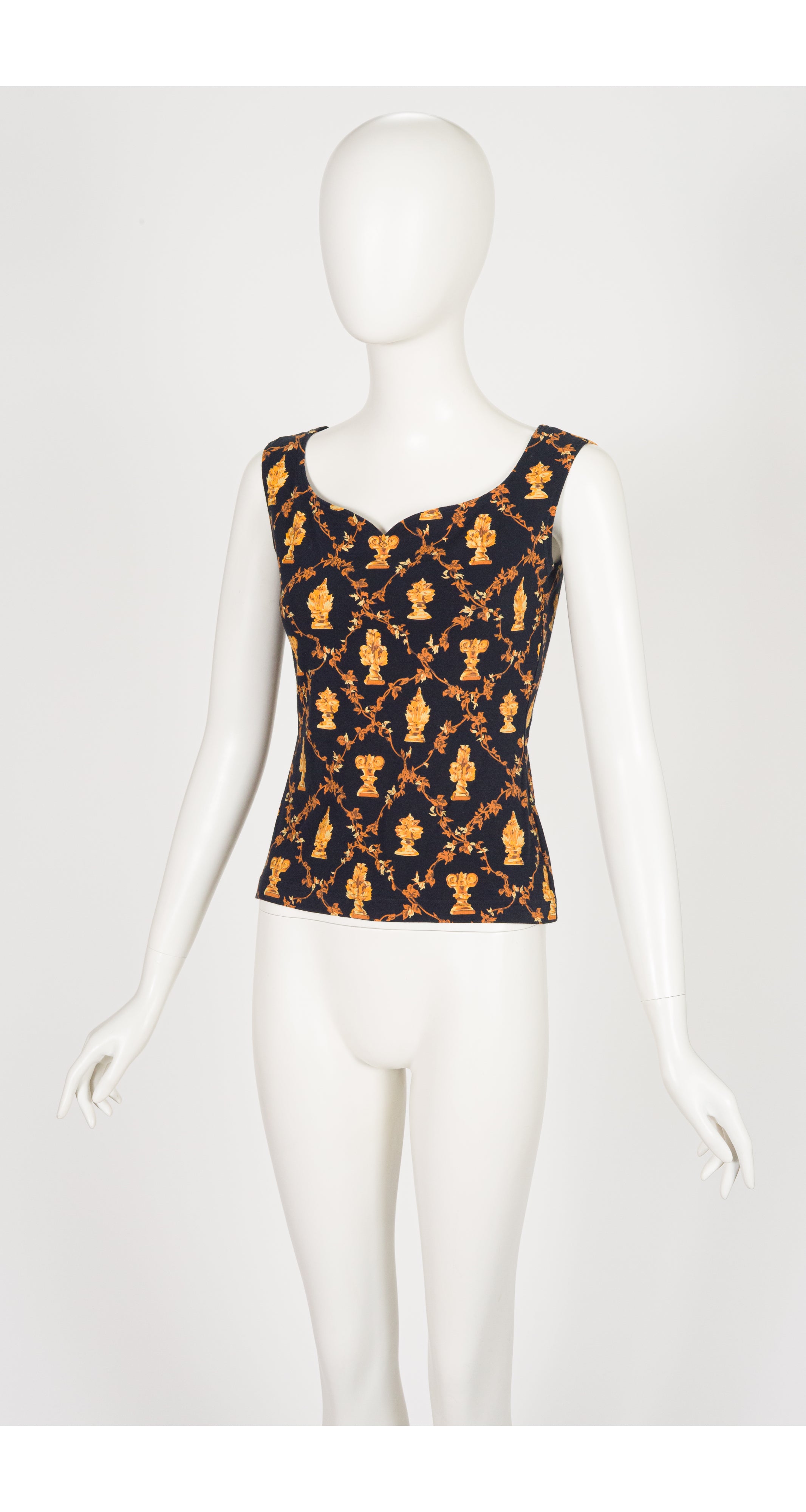1980s Neoclassical Print Gold & Black Cotton Jersey Skirt Set