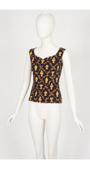 1980s Neoclassical Print Gold & Black Cotton Jersey Skirt Set