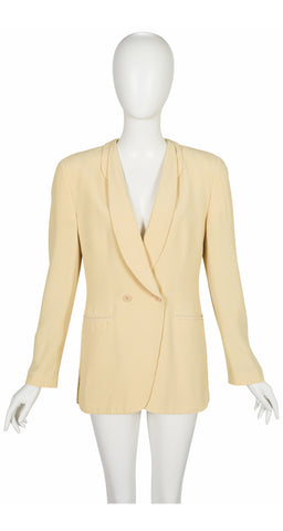 1993 S/S Butter Yellow Silk Layered Shawl Collar Blazer