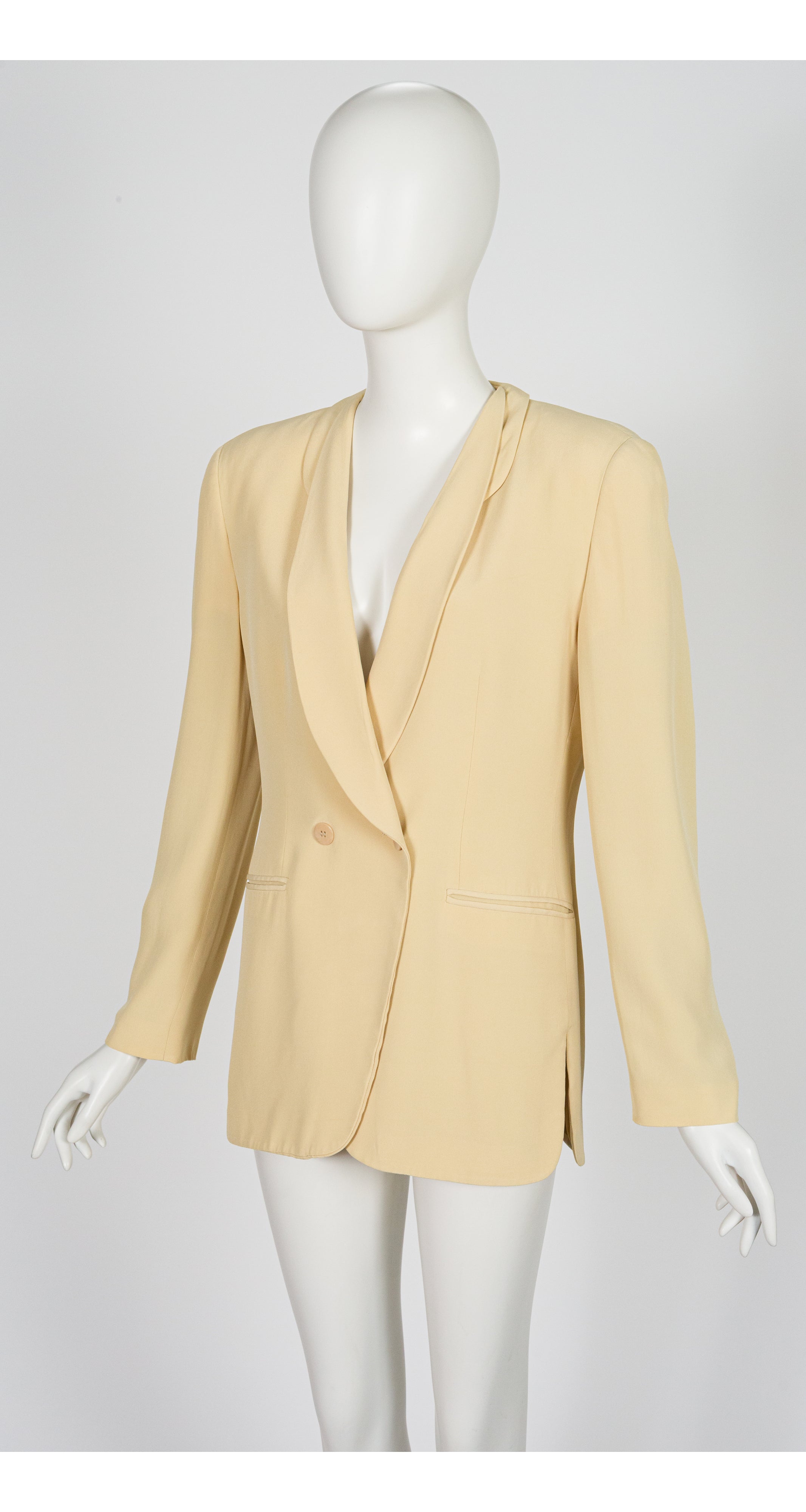 1993 S/S Butter Yellow Silk Layered Shawl Collar Blazer