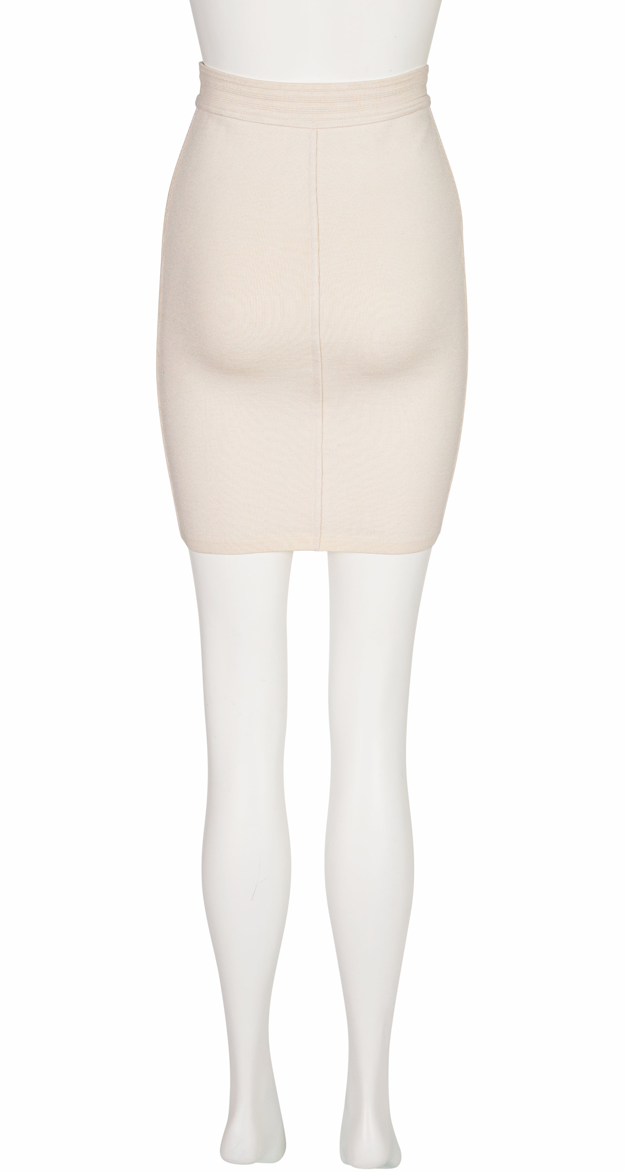 1990s Cream Knit Bodycon Mini Skirt