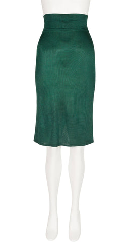 1986 S/S Green Knit Snap-Up Pencil Skirt