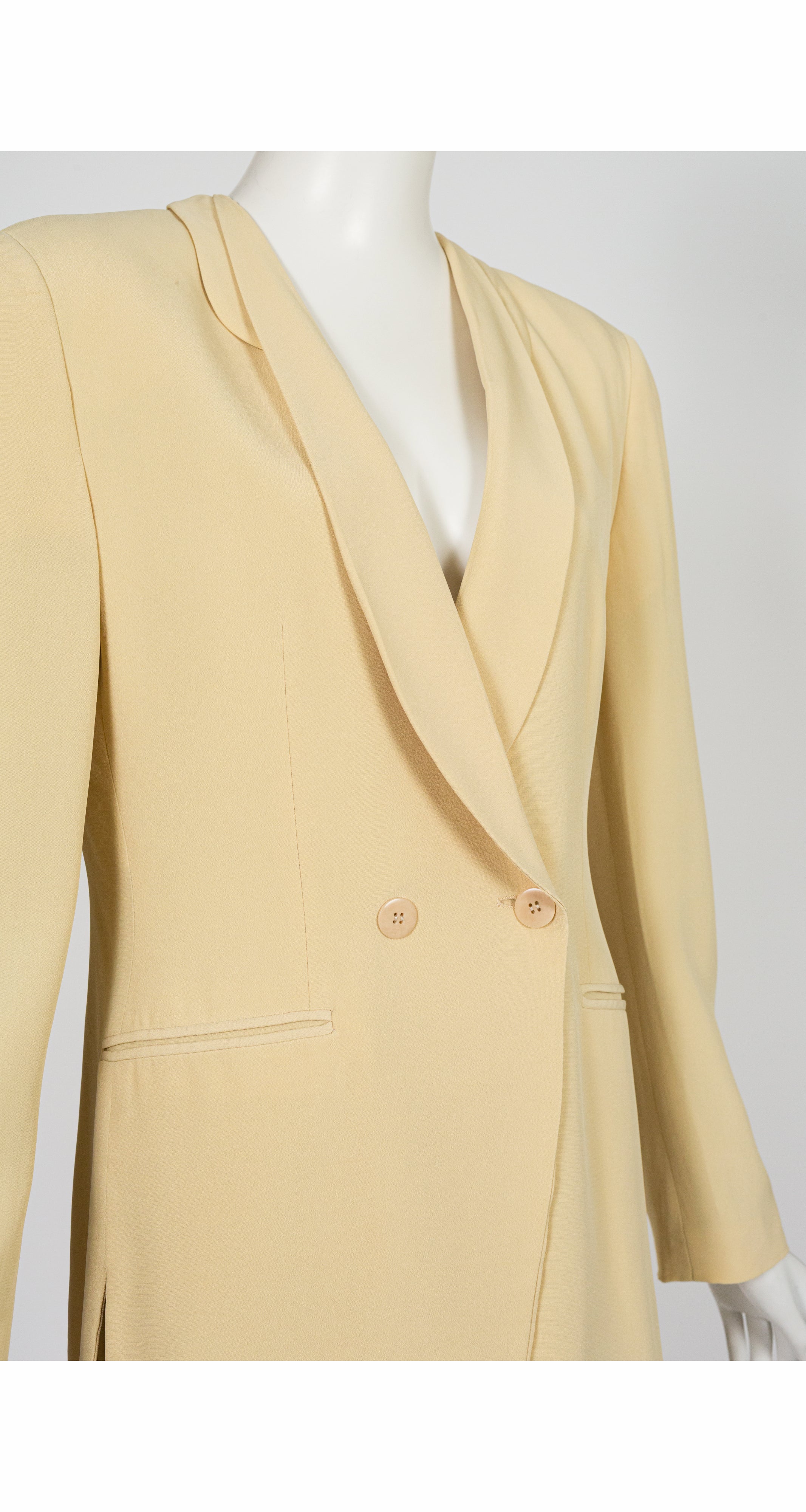 1993 S/S Butter Yellow Silk Layered Shawl Collar Blazer