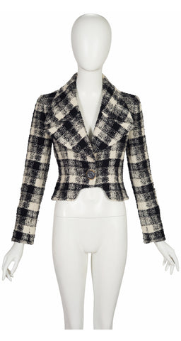 1990-91 F/W Black & Cream Plaid Wool Tweed Cropped Jacket