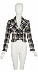 1990-91 F/W Black & Cream Plaid Wool Tweed Cropped Jacket