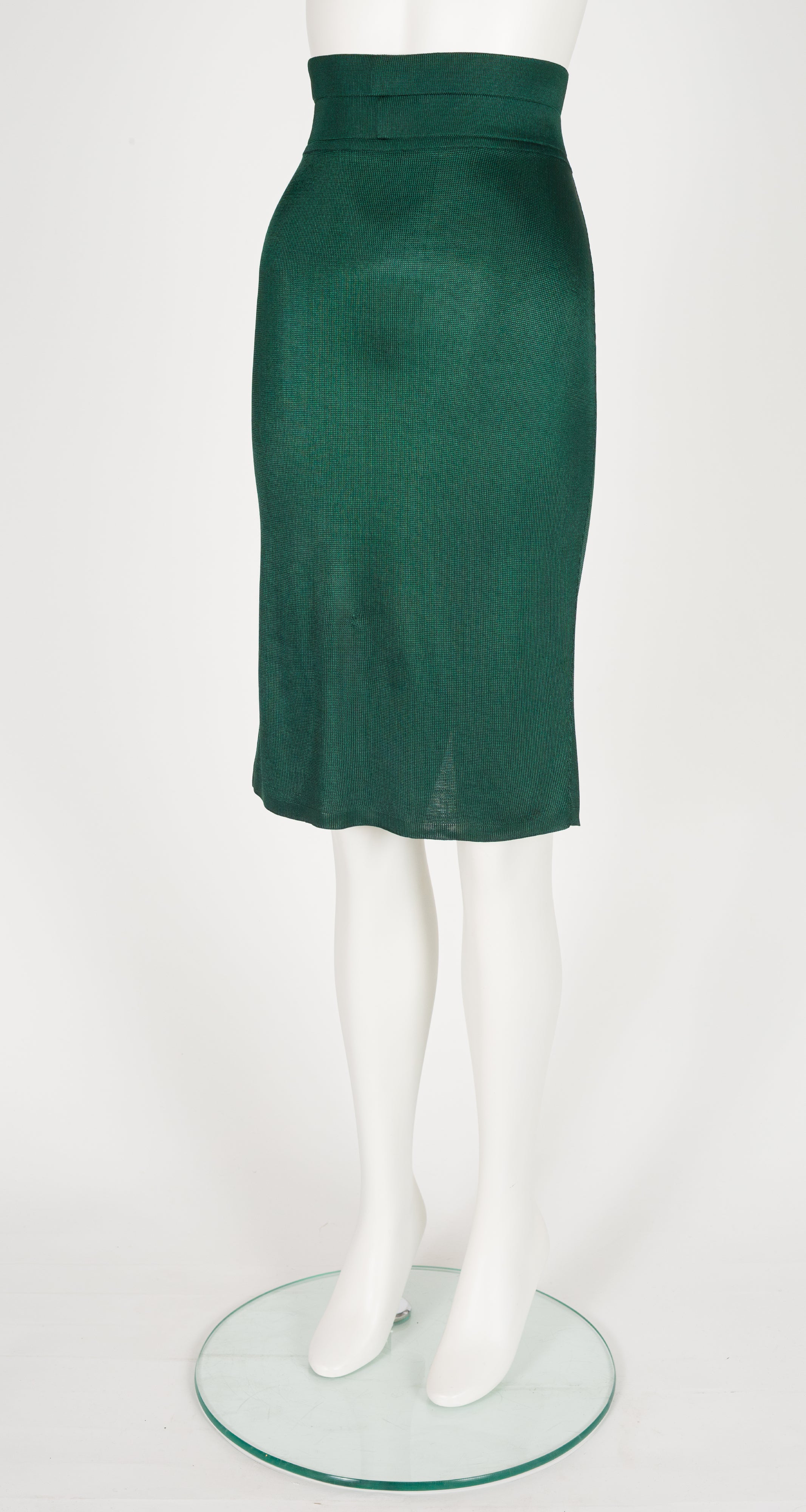 1986 S/S Green Knit Snap-Up Pencil Skirt