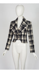 1990-91 F/W Black & Cream Plaid Wool Tweed Cropped Jacket