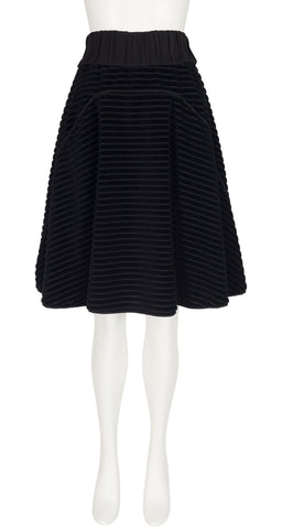 2000 F/W Black Ribbed Cotton Velvet Circle Skirt