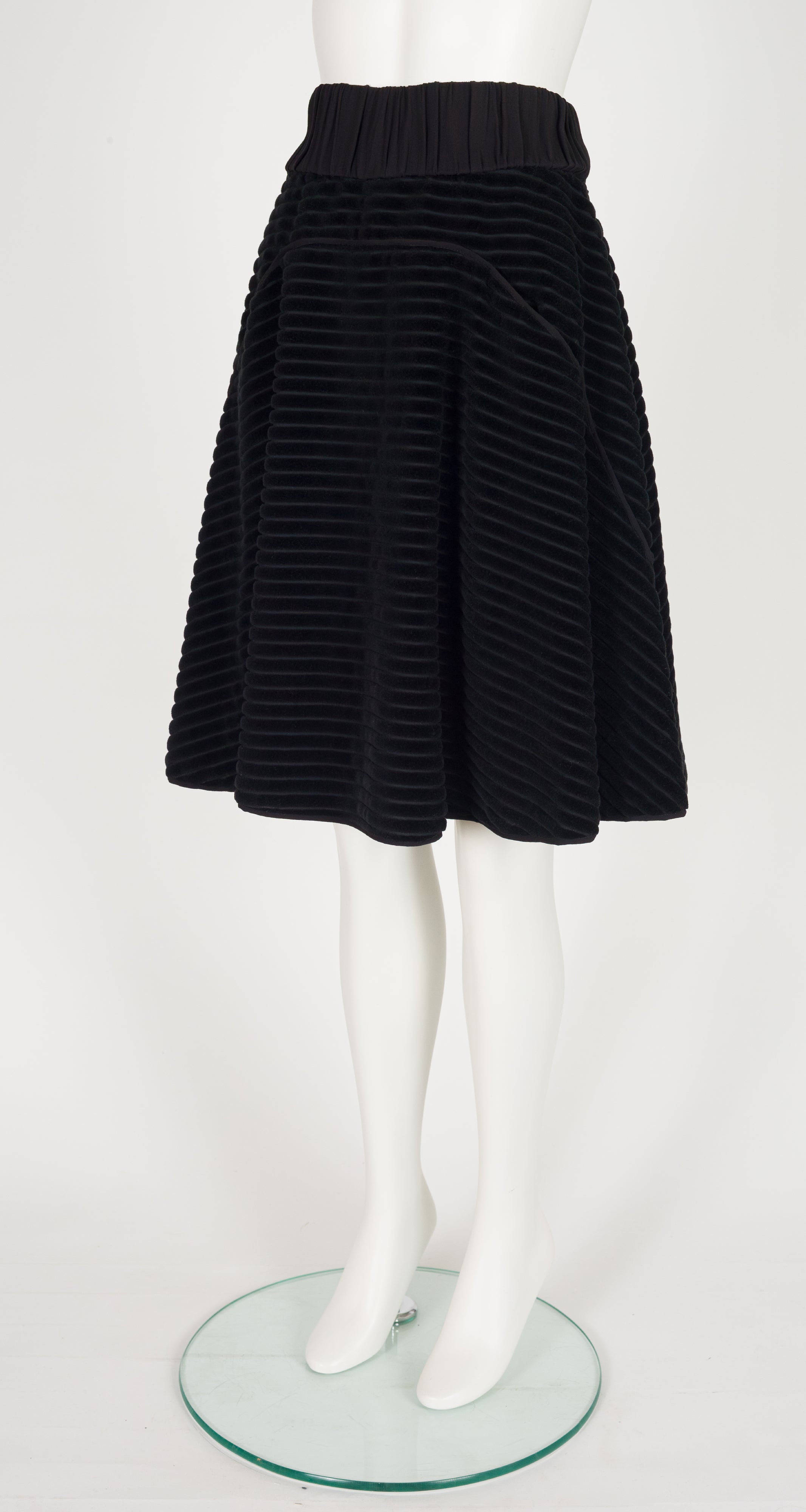 2000 F/W Black Ribbed Cotton Velvet Circle Skirt