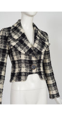 1990-91 F/W Black & Cream Plaid Wool Tweed Cropped Jacket