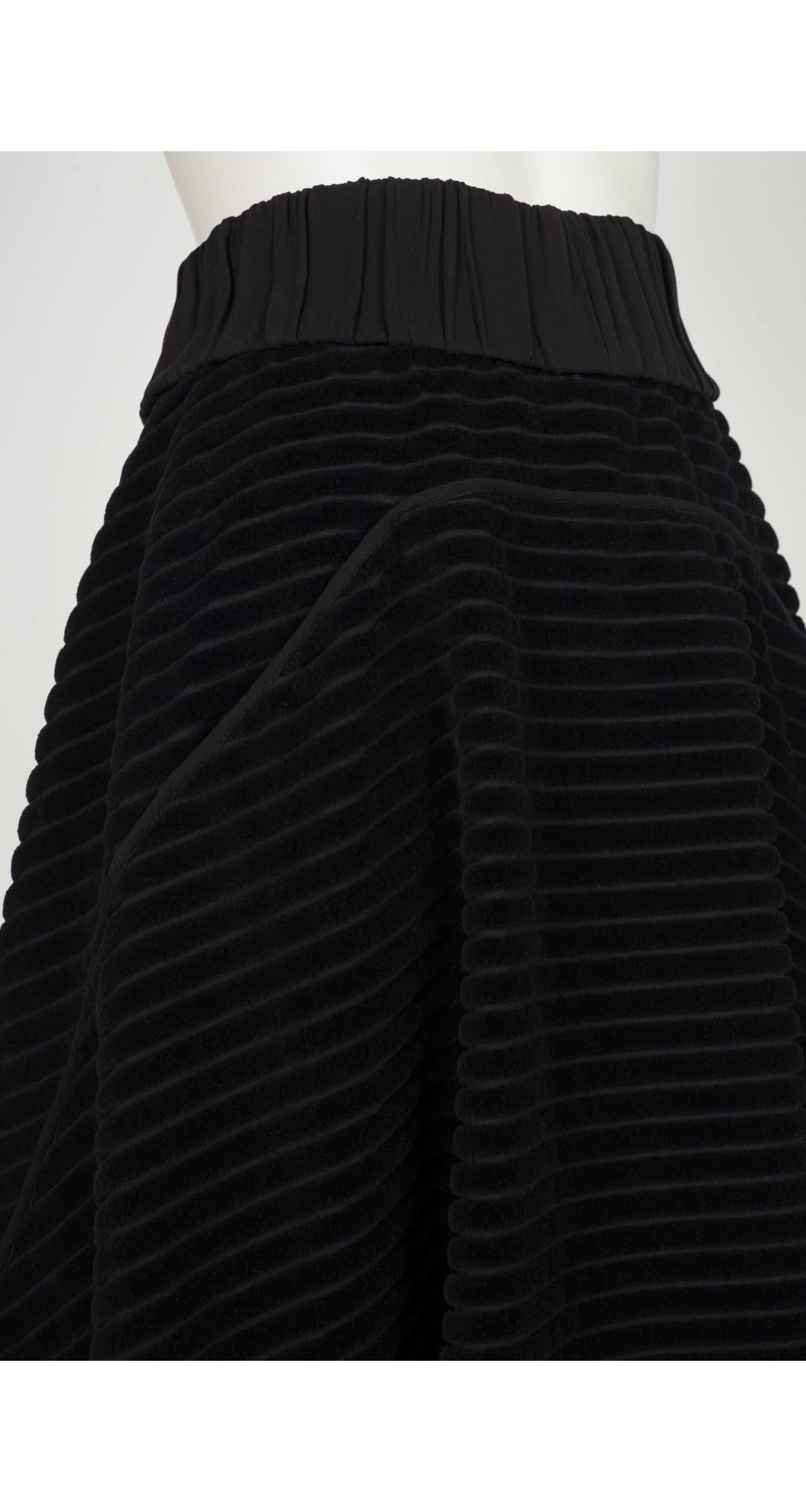 2000 F/W Black Ribbed Cotton Velvet Circle Skirt
