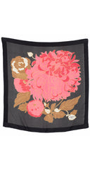 1970s Floral Print Black Silk Chiffon Scarf
