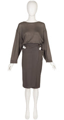 1984 S/S Taupe Cut-Out Wrap Skirt & Sweater Set