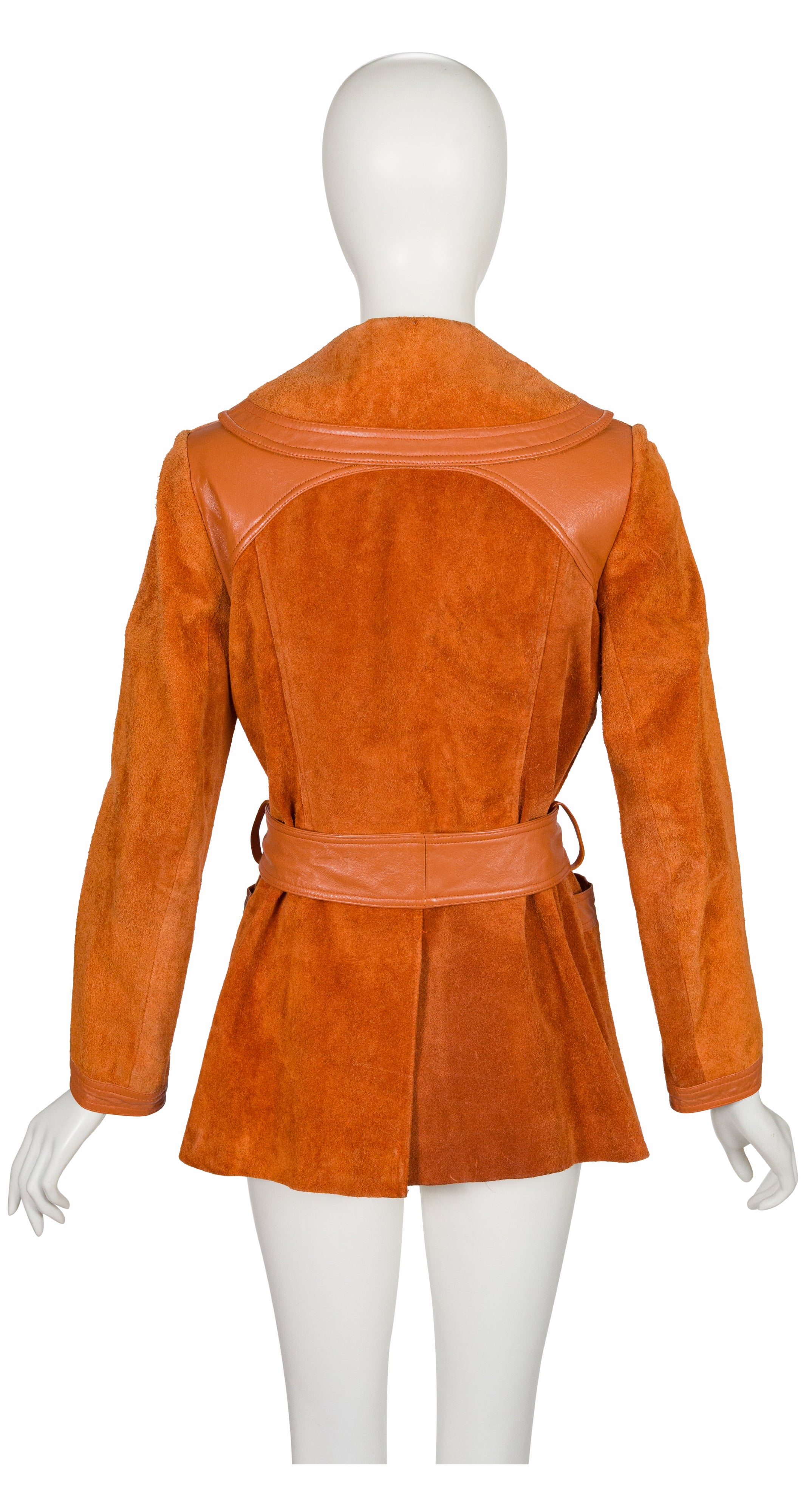 1970s Burnt Orange Suede & Leather Horn Toggle Jacket