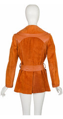 1970s Burnt Orange Suede & Leather Horn Toggle Jacket