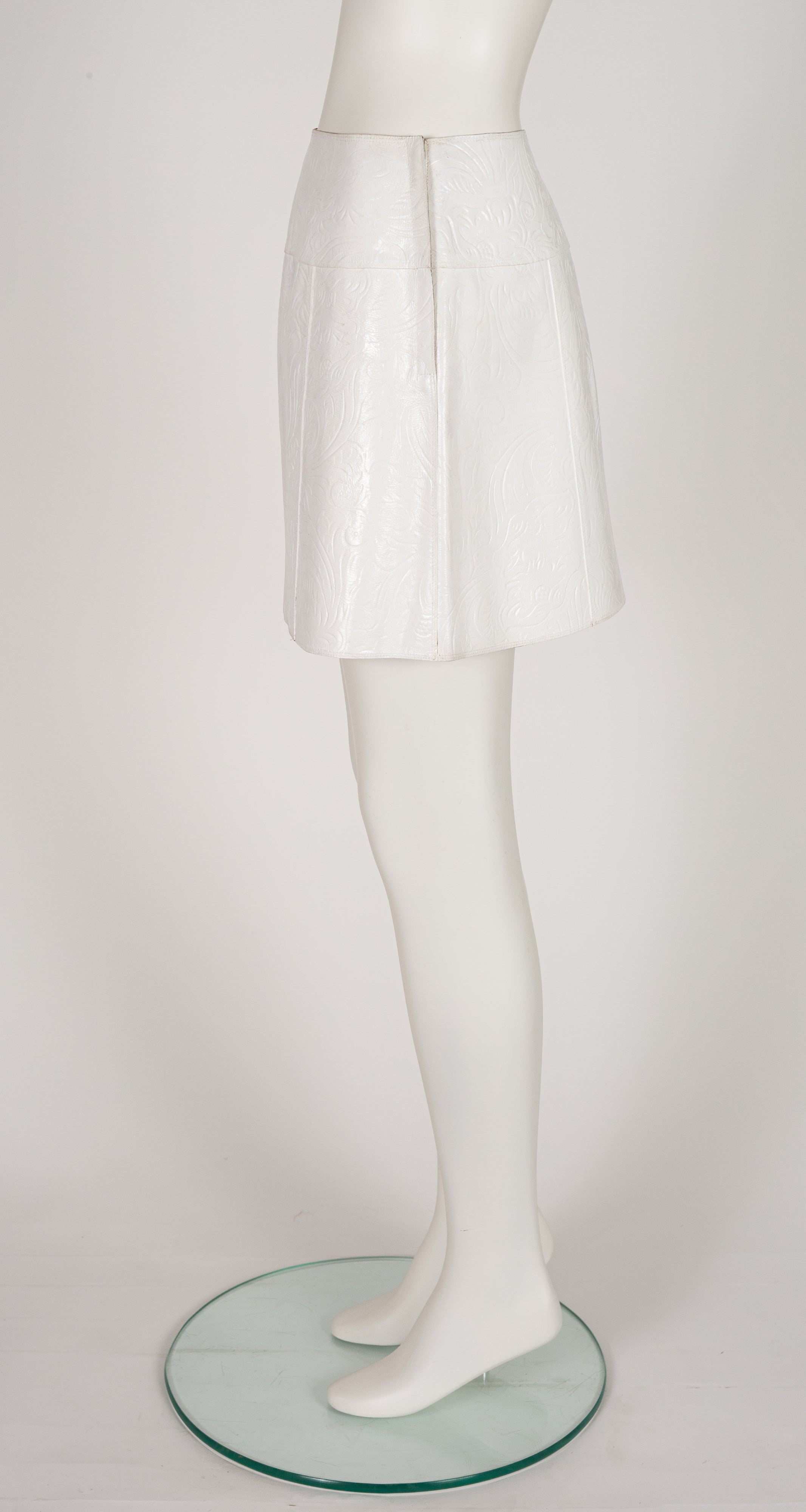 2001-02 F/W White Tooled Leather Mini Skirt
