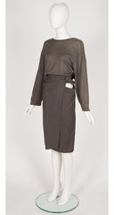 1984 S/S Taupe Cut-Out Wrap Skirt & Sweater Set