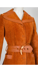 1970s Burnt Orange Suede & Leather Horn Toggle Jacket
