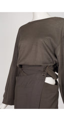 1984 S/S Taupe Cut-Out Wrap Skirt & Sweater Set