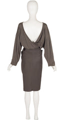 1984 S/S Taupe Cut-Out Wrap Skirt & Sweater Set