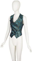 1989-90 F/W Blue Silk Jacquard Smoking Jacket & Waistcoat Set
