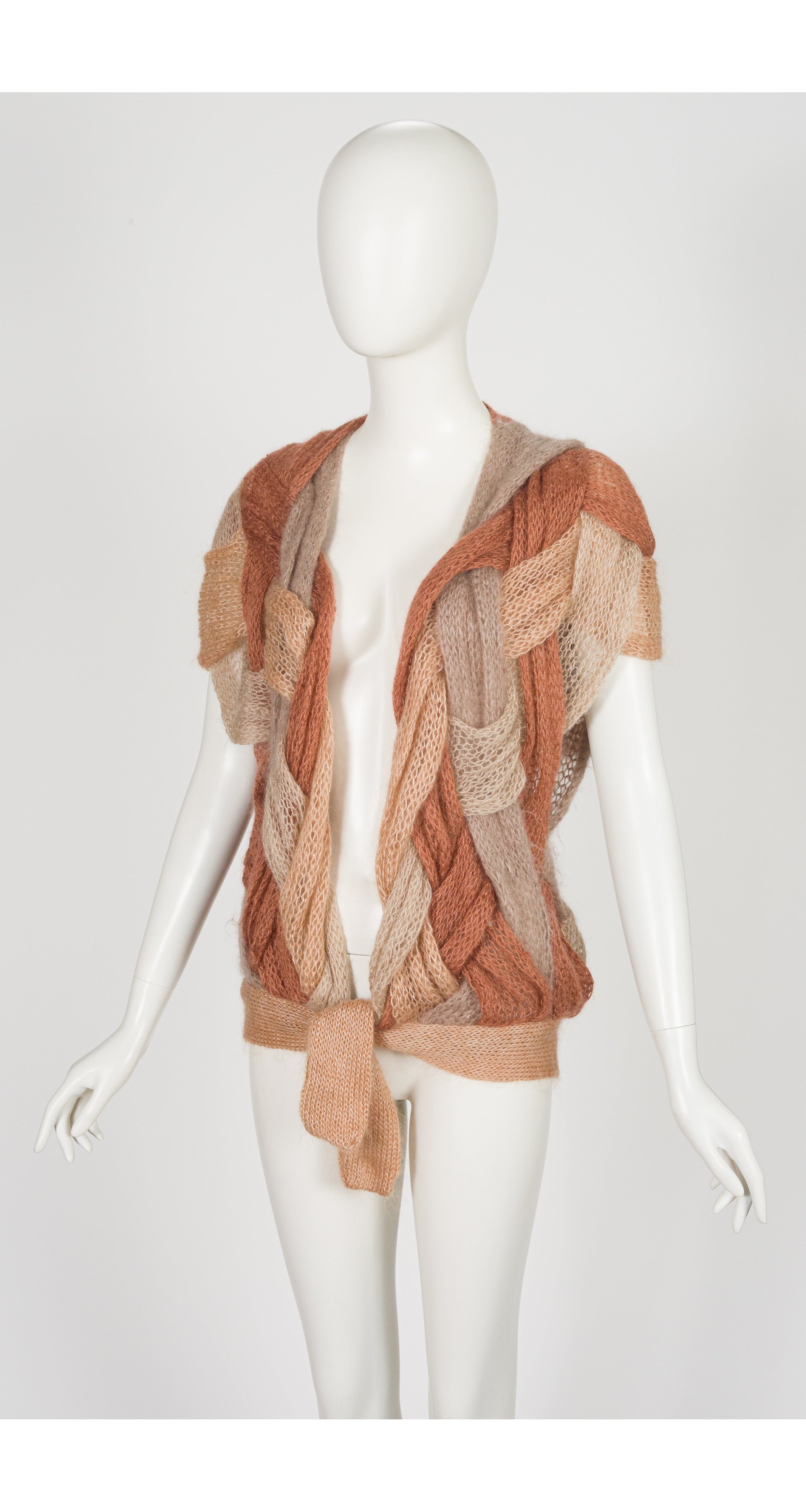 1980s Braided Mohair Knit Short Sleeve Vest