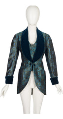 1989-90 F/W Blue Silk Jacquard Smoking Jacket & Waistcoat Set