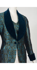 1989-90 F/W Blue Silk Jacquard Smoking Jacket & Waistcoat Set