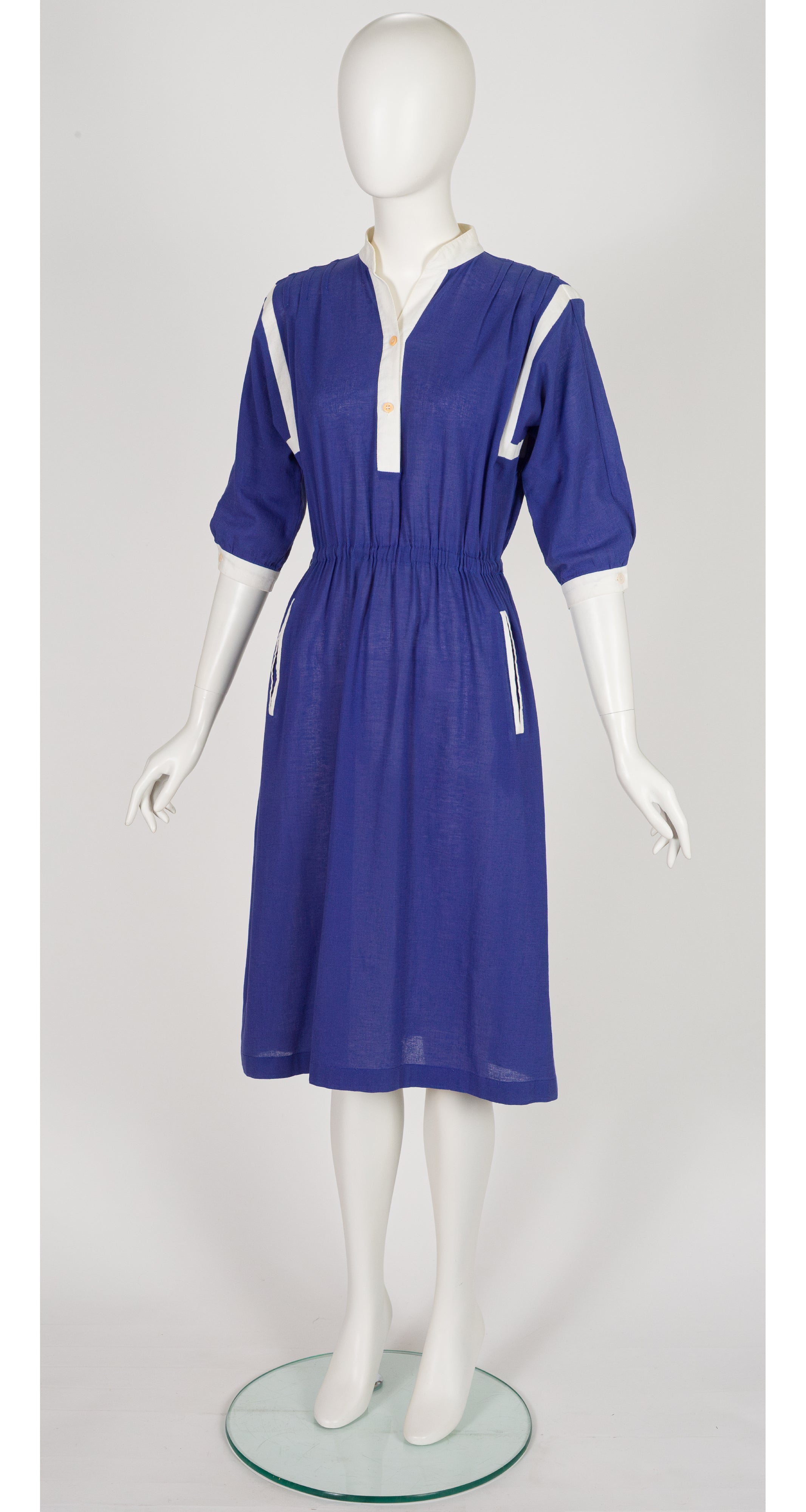 1980s Navy Cotton Logo Belt Shirt Dress