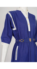 1980s Navy Cotton Logo Belt Shirt Dress