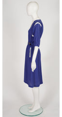 1980s Navy Cotton Logo Belt Shirt Dress