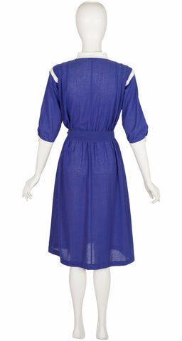 1980s Navy Cotton Logo Belt Shirt Dress
