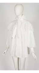 1983 S/S White Eyelet Cotton Ruffle Tie-Neck Blouse