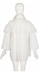 1983 S/S White Eyelet Cotton Ruffle Tie-Neck Blouse