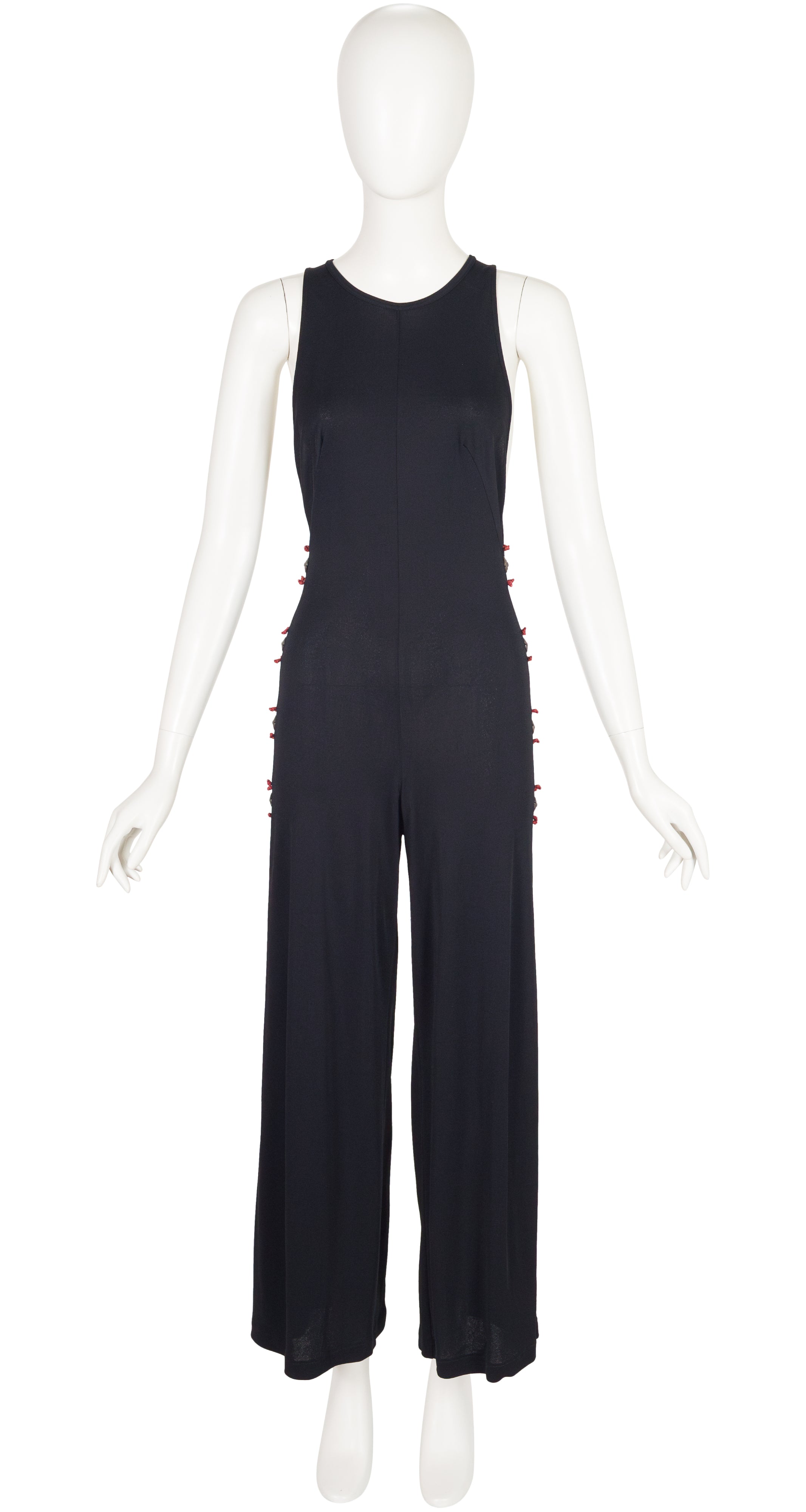 1990s Black Viscose Jersey Open-Side Jumpsuit