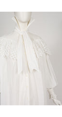 1983 S/S White Eyelet Cotton Ruffle Tie-Neck Blouse