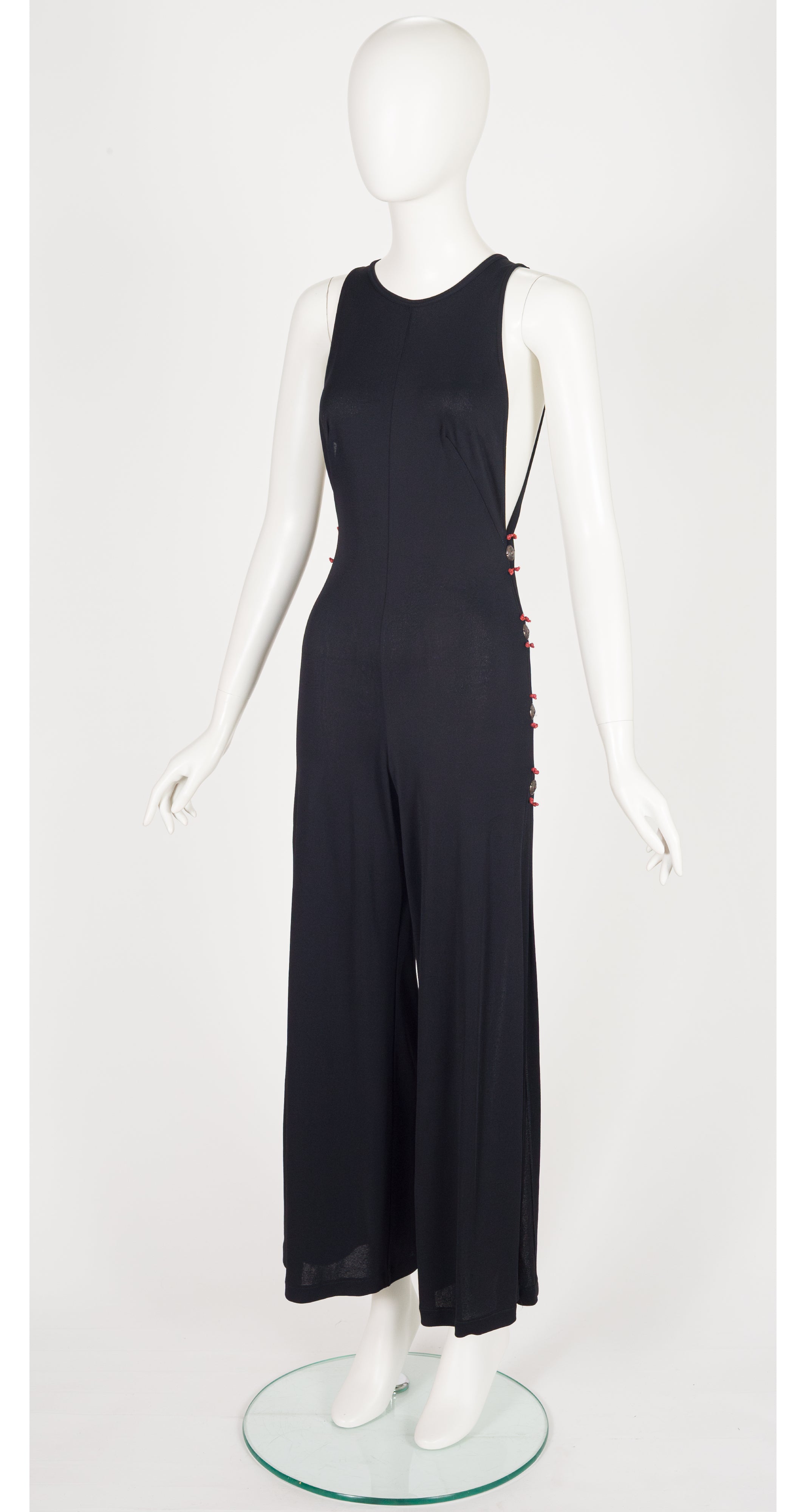 1990s Black Viscose Jersey Open-Side Jumpsuit